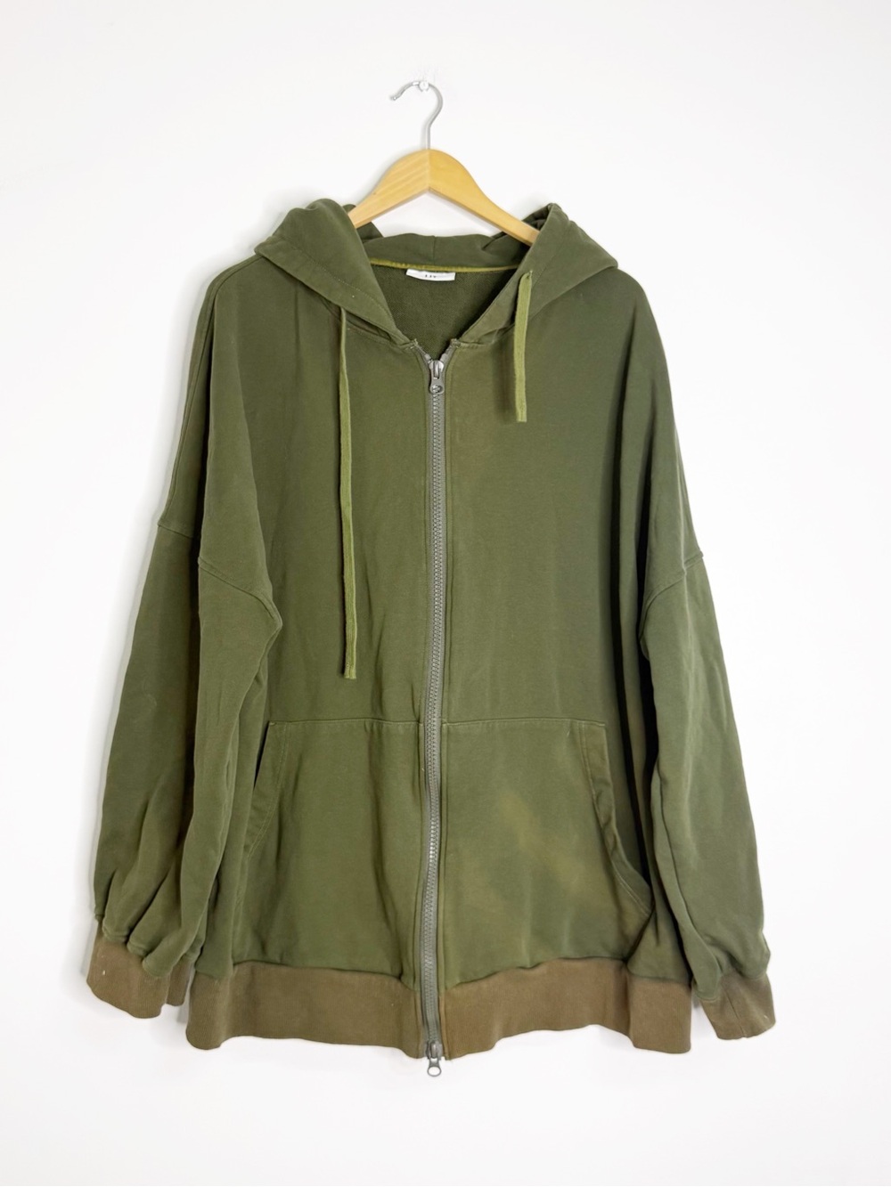LIT Active Olive Green Zip Hoodie Oversized XL Cotton Tencel Sweatshirt